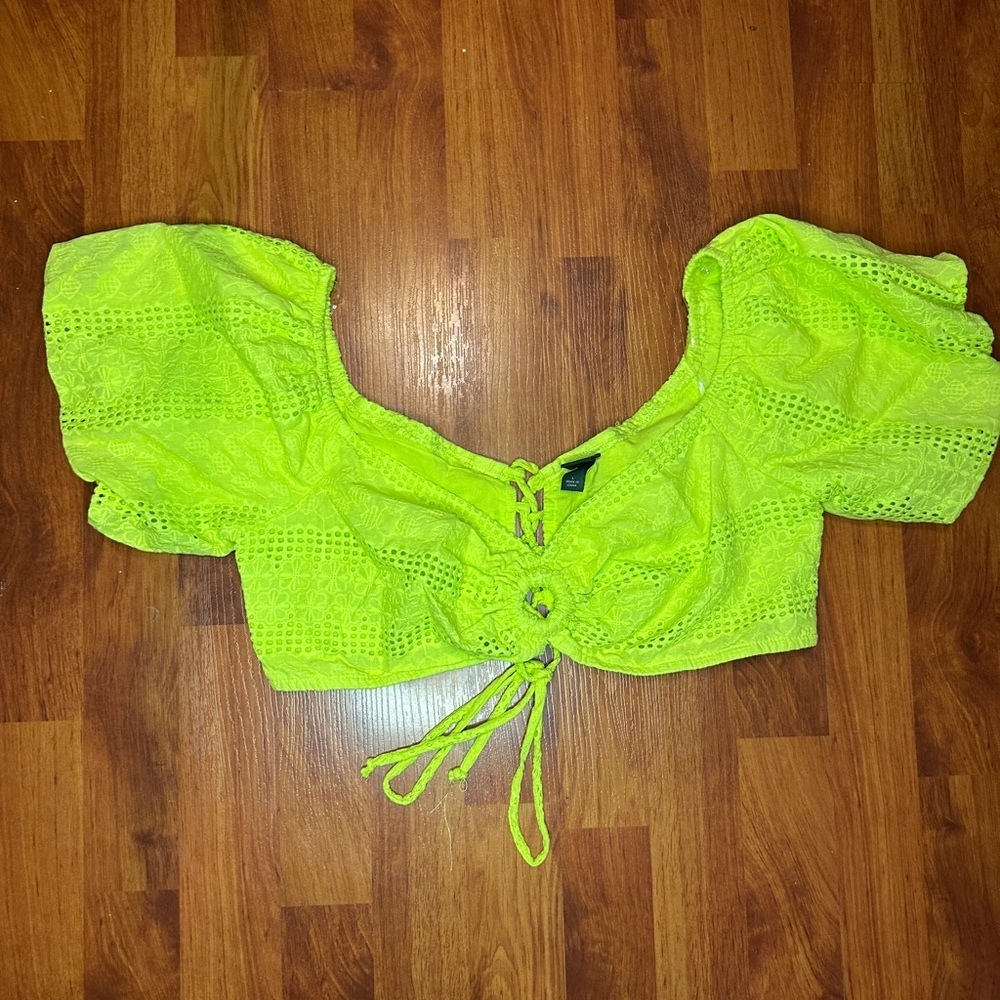 Wild Fable Neon Green Lace-Up Blouse